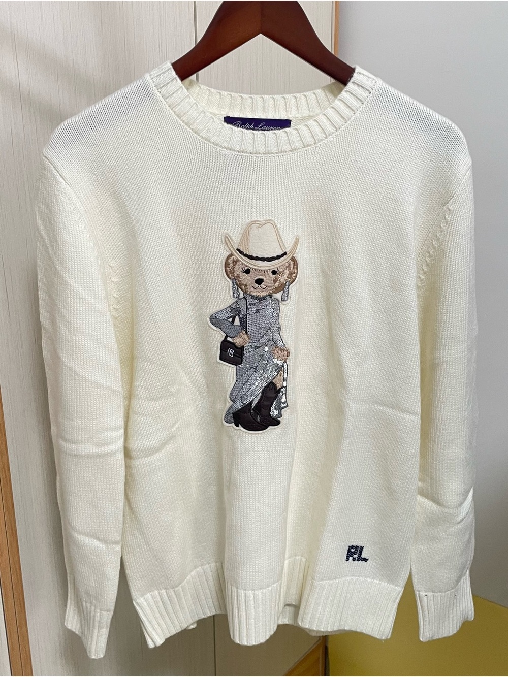 Polo by Ralph Lauren Cream Cowboy Bear Embroidered Crewneck Sweater - Men